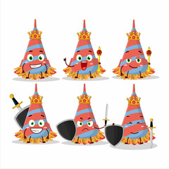 A Charismatic King confetti trumpet cartoon character wearing a gold crown