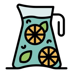 Pitcher of lemonade icon. Outline pitcher of lemonade vector icon color flat isolated