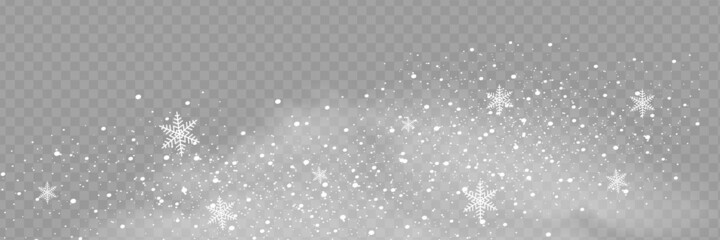 Snow and wind on a transparent background. White gradient decorative element.vector illustration. winter and snow with fog. wind and fog. - obrazy, fototapety, plakaty