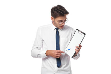 businessmen in white shirt with tie office emotions isolated background