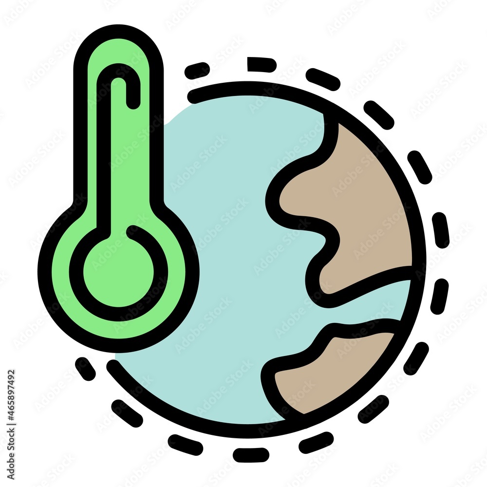 Poster thermometer and planet icon. outline thermometer and planet vector icon color flat isolated