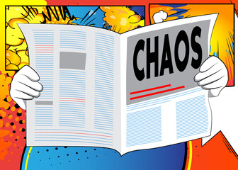 Business Newspaper with the text Chaos as headline. Vector cartoon illustration.