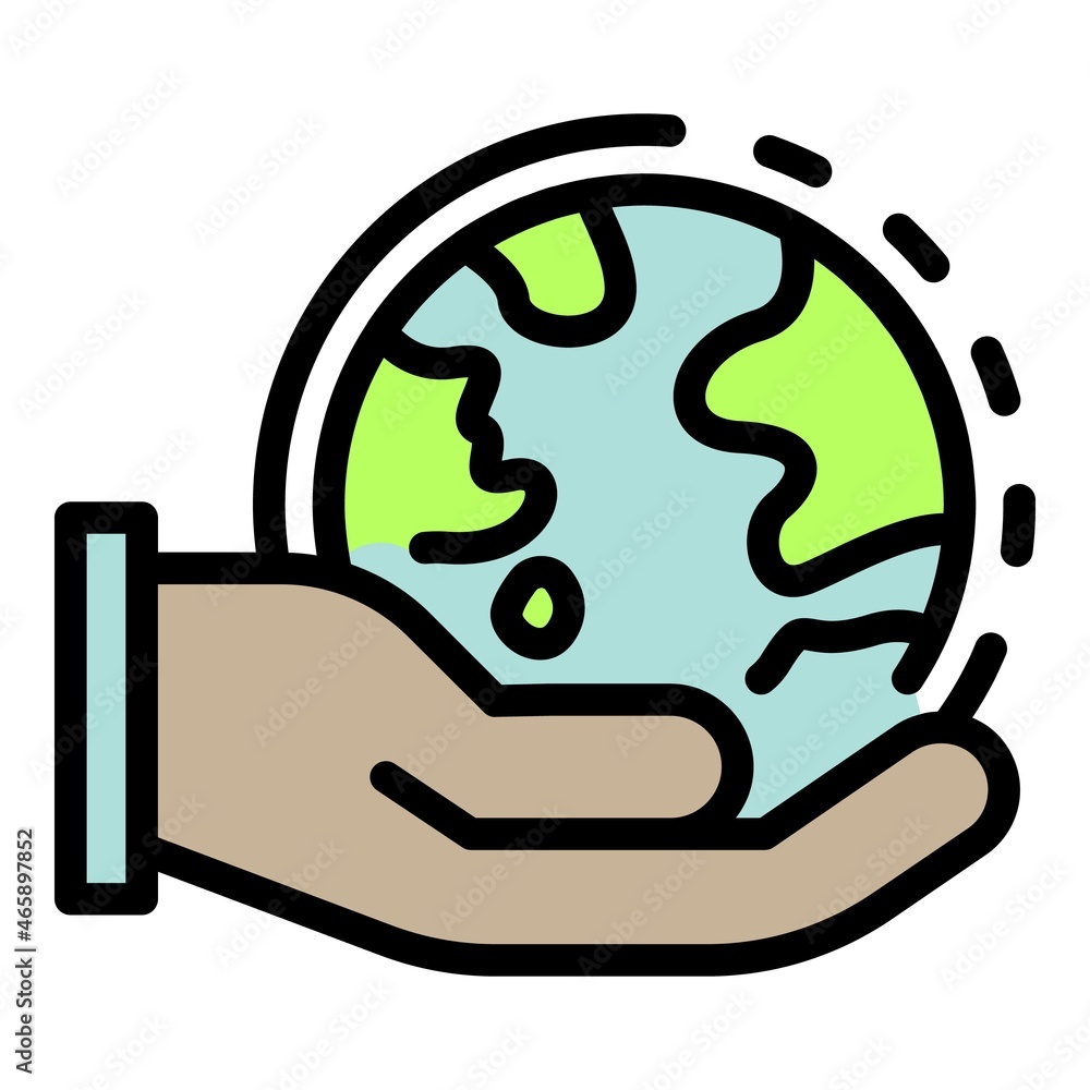 Aufkleber planet in the palm icon. outline planet in the palm vector icon color flat isolated