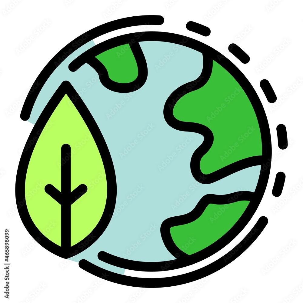 Poster planet and leaf icon. outline planet and leaf vector icon color flat isolated