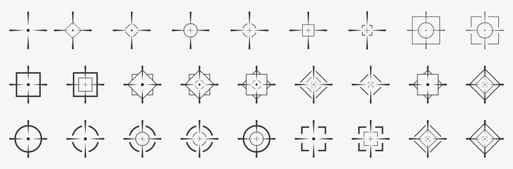 Target destination icon set. Aim sniper shoot, goal, crosshair, shoot, shooting, and more.