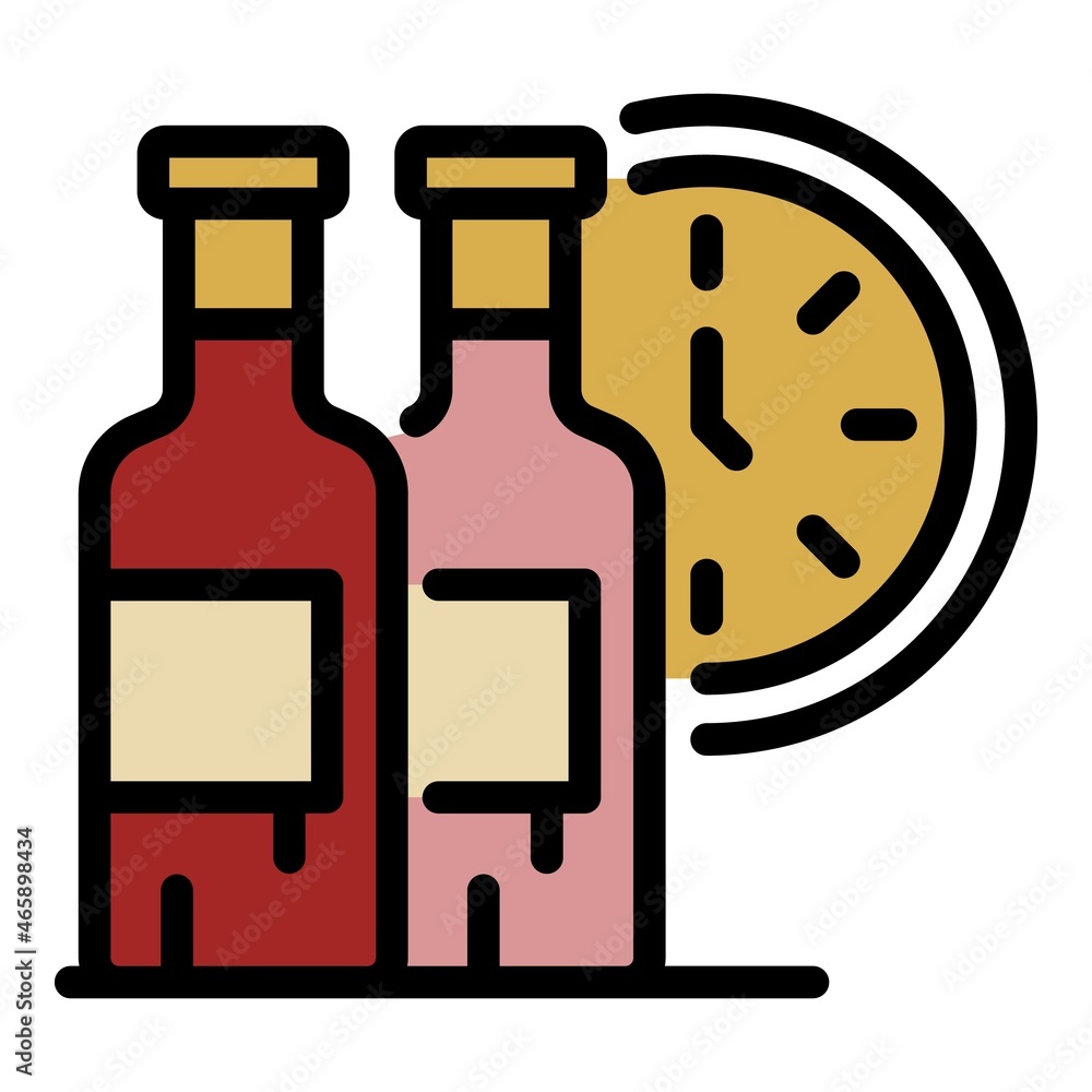 Aufkleber watch and two bottles icon. outline watch and two bottles vector icon color flat isolated