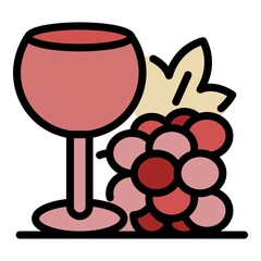 Glass and grape icon. Outline glass and grape vector icon color flat isolated