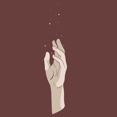 hand with blooming twig, cherry blossoms, sakura, vector illustration for card