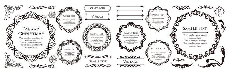 クリスマスをイメージしたフレームデザインのセット。アンティーク。ビンテージ。エレガント	

