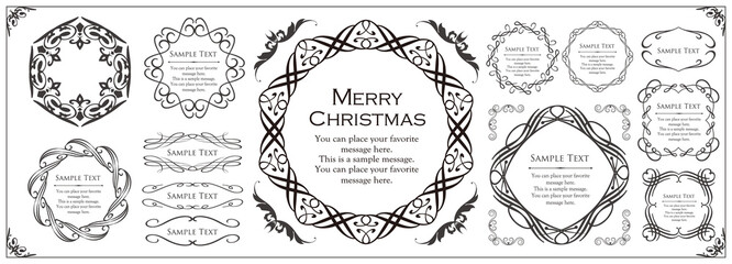 クリスマスをイメージしたフレームデザインのセット。アンティーク。ビンテージ。エレガント	
