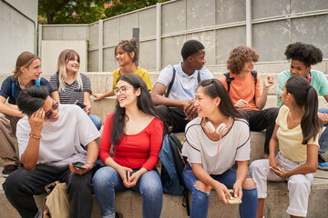 Multi-ethnic group of happy students on a break.