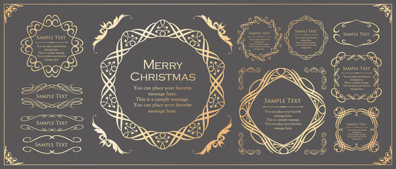クリスマスをイメージしたフレームデザインのセット。アンティーク。ビンテージ。エレガント	
