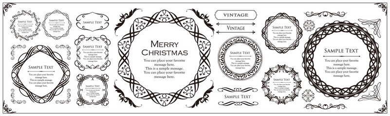 クリスマスをイメージしたフレームデザインのセット。アンティーク。ビンテージ。エレガント	

