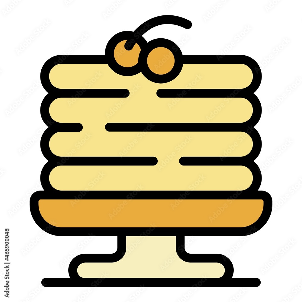 Poster multilayered cake with cherry icon. outline multilayered cake with cherry vector icon color flat iso