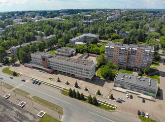 Fototapeta na wymiar Aerial view of the city administration (Kirovo-Chepetsk, Kirov region, Russia)
