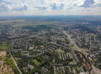Obraz na płótnie Canvas Aerial view of the city in summer (Kirovo-Chepetsk, Kirov region, Russia)