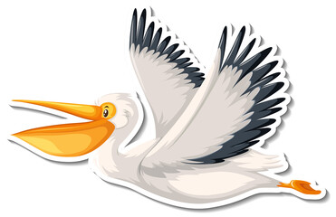Pelican bird flying cartoon sticker