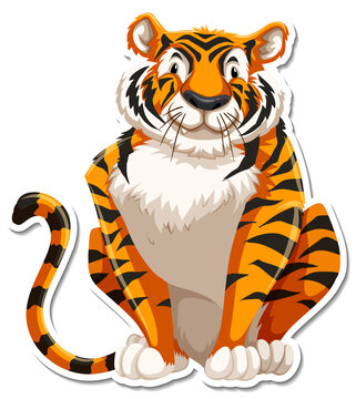 Sitting tiger cartoon character on white background
