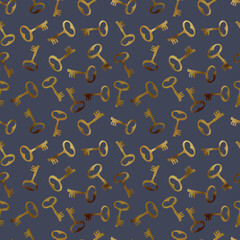 Seamless pattern with golden keys. Texture for wrapping paper, fabric, cards, wallpaper and packaging.