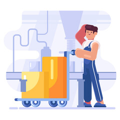 Workflow in warehouse. Delivery, cargo logistics or postal service warehouse interior cartoon vector with hydraulic forklift