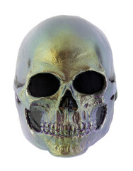 Metallic Gold Skull Mask Isolated Against White Background