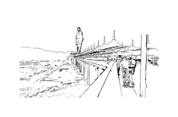 The Statue of Unity is a statue of Vallabhbhai Patel, a leader of the Indian independence movement in the Indian state of Gujarat. Hand drawn sketch illustration in vector.