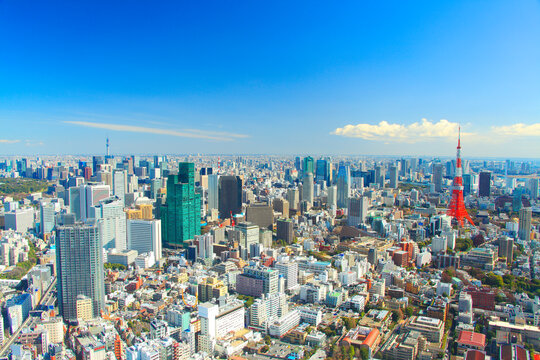 正午頃の東京タワーとビル群, 港区,東京都