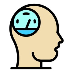 Speedometer in the head icon. Outline speedometer in the head vector icon color flat isolated