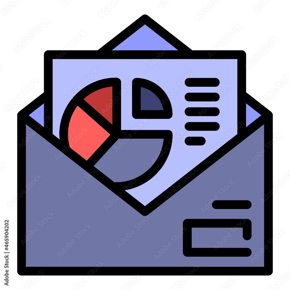 Poster mail pie chart paper icon. outline mail pie chart paper vector icon color flat isolated