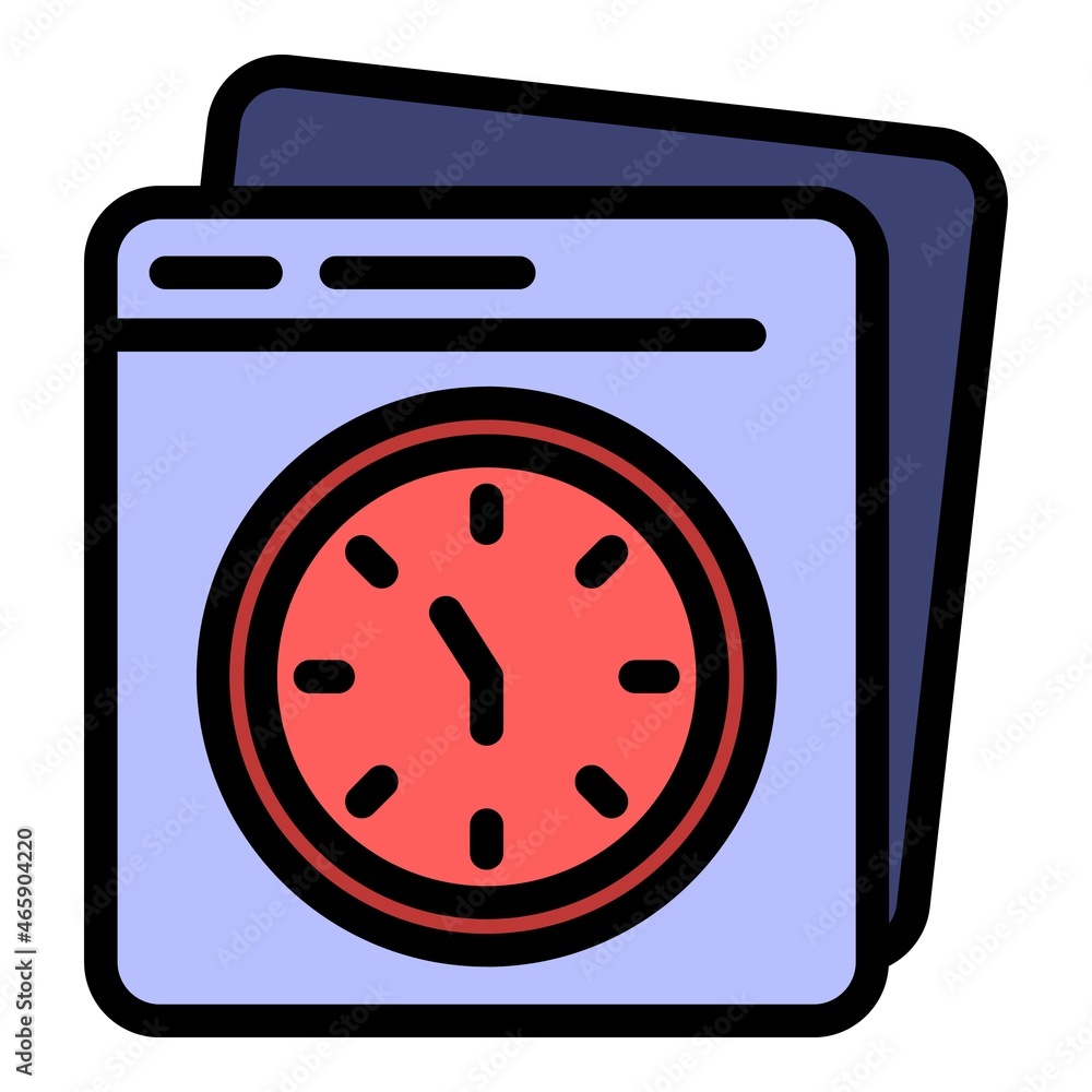 Poster office manager clock icon. outline office manager clock vector icon color flat isolated