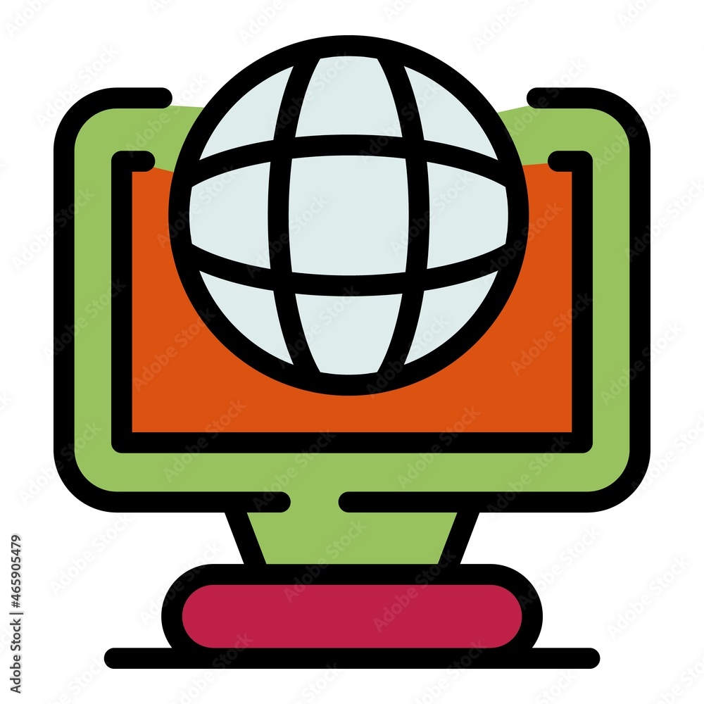 Poster language translator monitor icon. outline language translator monitor vector icon color flat isolate