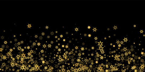 Falling Snow flakes golden pattern Holiday Vector