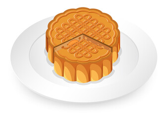 Isolated mooncake on white plate