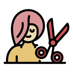 Woman groomer icon. Outline woman groomer vector icon color flat isolated