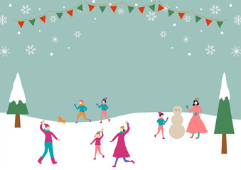 Obraz premium 雪遊びする人々