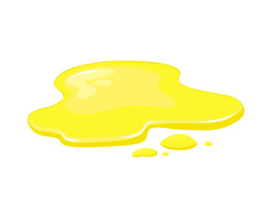 Juice spill. Puddle of yellow liquid. Orange juice, lemon juice or vegetable oil. Vector cartoon illustration