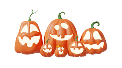 Halloween Funny Lantern Jack Pumpkin with Holiday Greeting Text, Isolated on white Background. 3D Illustration.