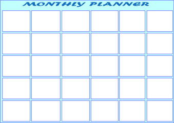 Printable blue color monthly planner