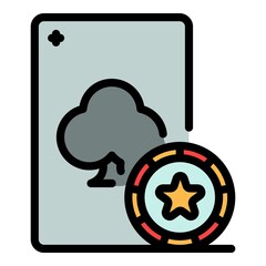 Casino lucky play card icon. Outline casino lucky play card vector icon color flat isolated