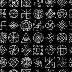 Sacred geometry background, seamless pattern. Alchemy, religion, philosophy, spirituality. Hand drawn sketch for your design