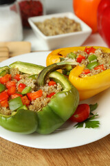 Concept of tasty food with stuffed pepper, close up