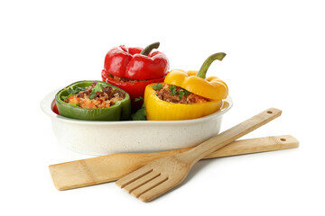 Stuffed pepper in bowl isolated on white background