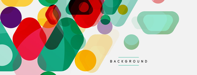 Color bubbles and rounded geometric shapes on white. Vector geometric minimal abstract background for wallpaper, banner, background, landing page