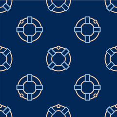 Line Lifebuoy icon isolated seamless pattern on blue background. Lifebelt symbol. Vector