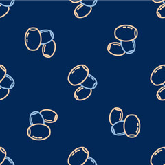 Line Olives icon isolated seamless pattern on blue background. Vector