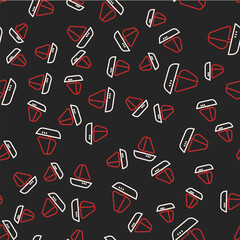 Line Yacht sailboat or sailing ship icon isolated seamless pattern on black background. Sail boat marine cruise travel. Vector