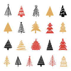 Christmas trees set, flat design. Vector forest.