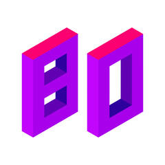 Purple number 80 in isometric style. Isolated on white background. Learning numbers, serial number, price, place.