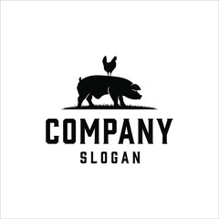 Pig and hen logo with classic style design