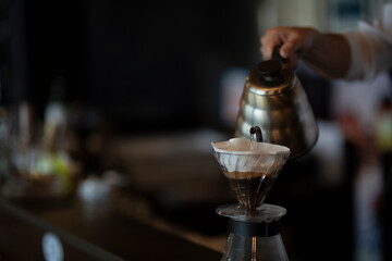 Man Has Put a Drip Coffee at Japanese style Cafe